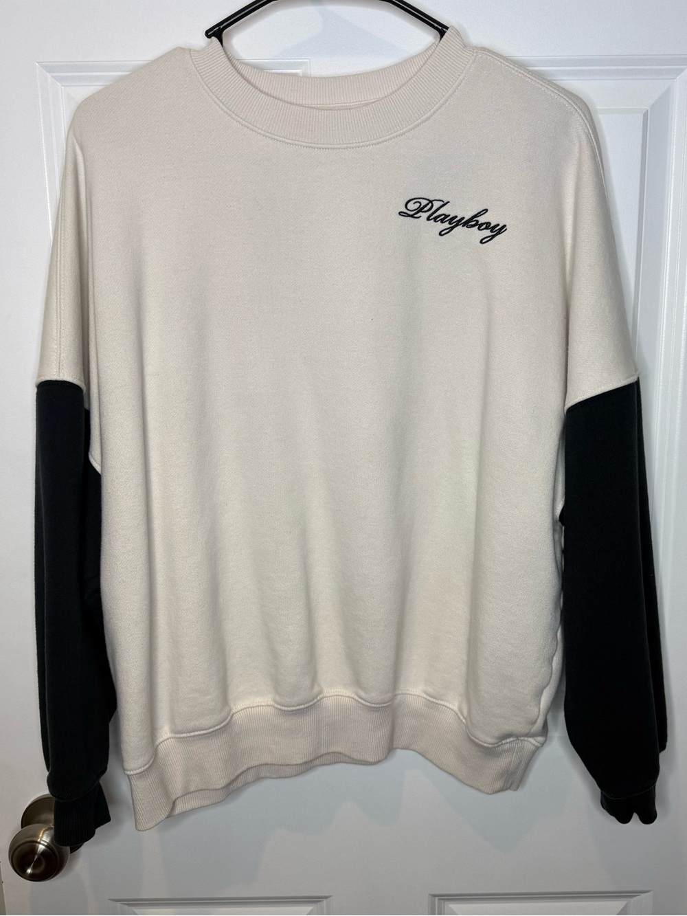 PLAYBOY Cream and Black Logo Pullover Sweatshirt - Picture 2 of 6